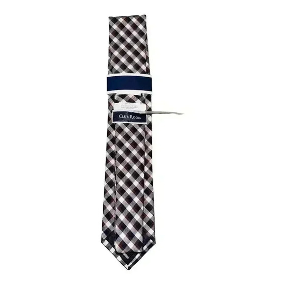 Club Room Mens Rihaly Plaid Tie, Brown/Blue/White - Picture 4 of 4